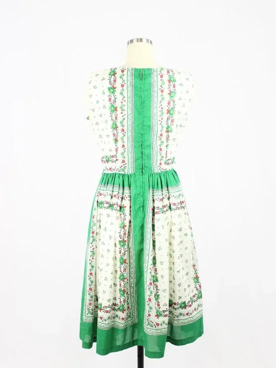 Vintage 80's JCPENNEY Green Floral Polycotton Law Fit & Flare Dress, Size 15/16 - Picture 3 of 15